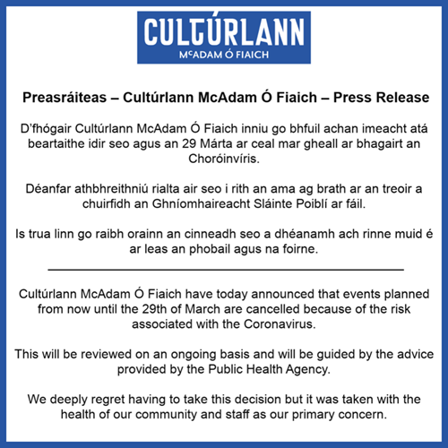 Press Release Culturlann Mcadam O Fiaich Culturlann